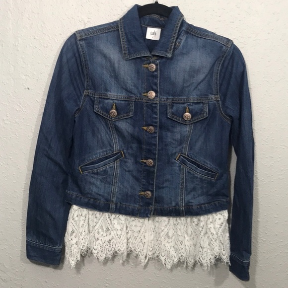 CAbi Dakota Denim Jacket w/ Detachable Lace Trim - Picture 4 of 11